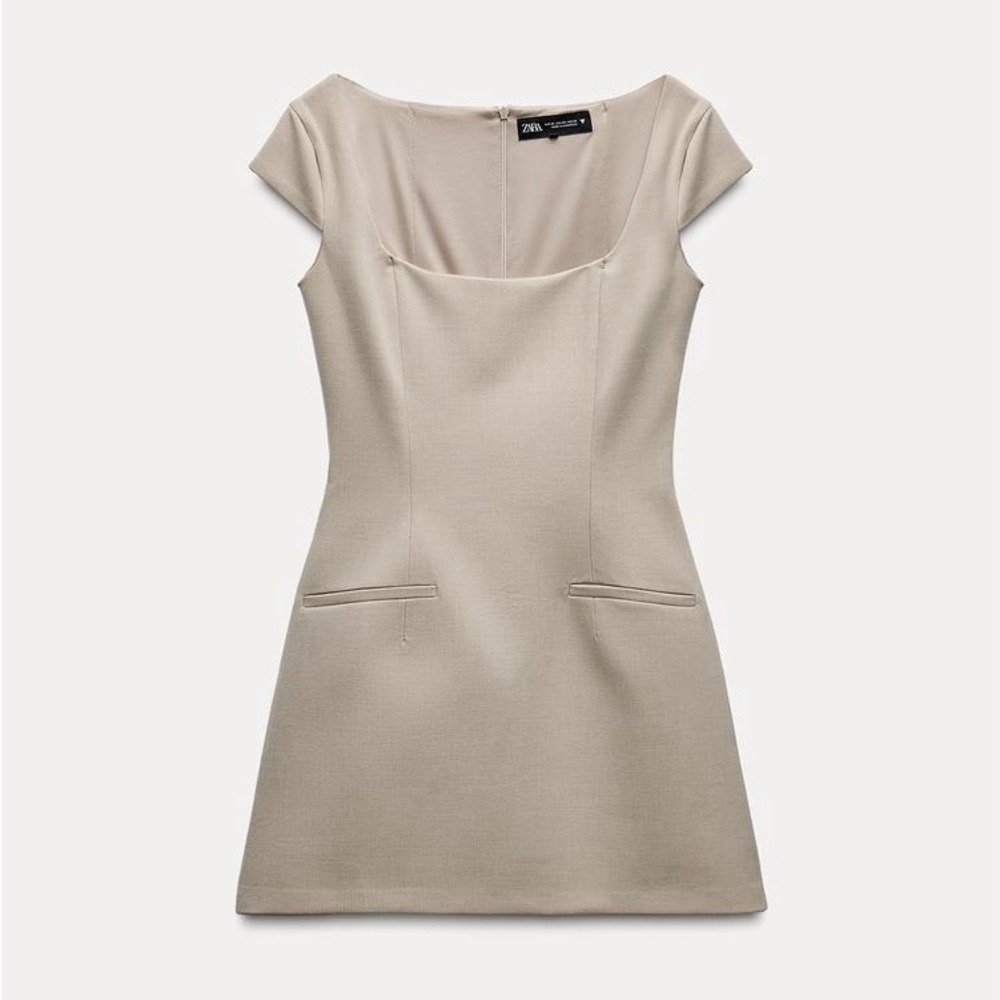 Zara Tailored Mini Dress Beige NWT F24